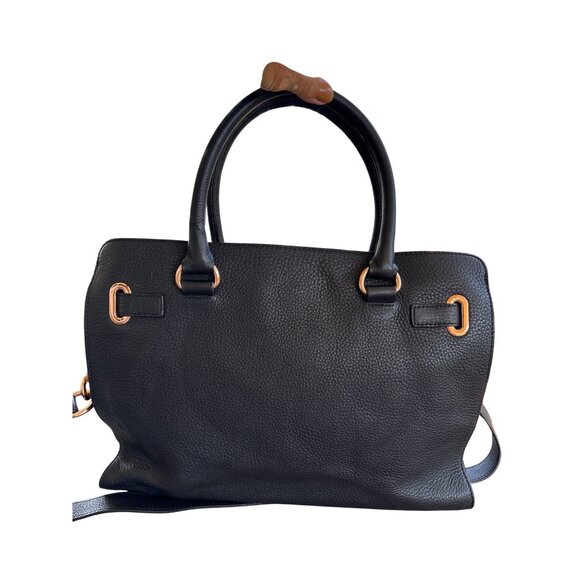 Michael Kors MK Hamilton Tote Handbag Purse Black Pebbled Leather - Picture 7 of 15